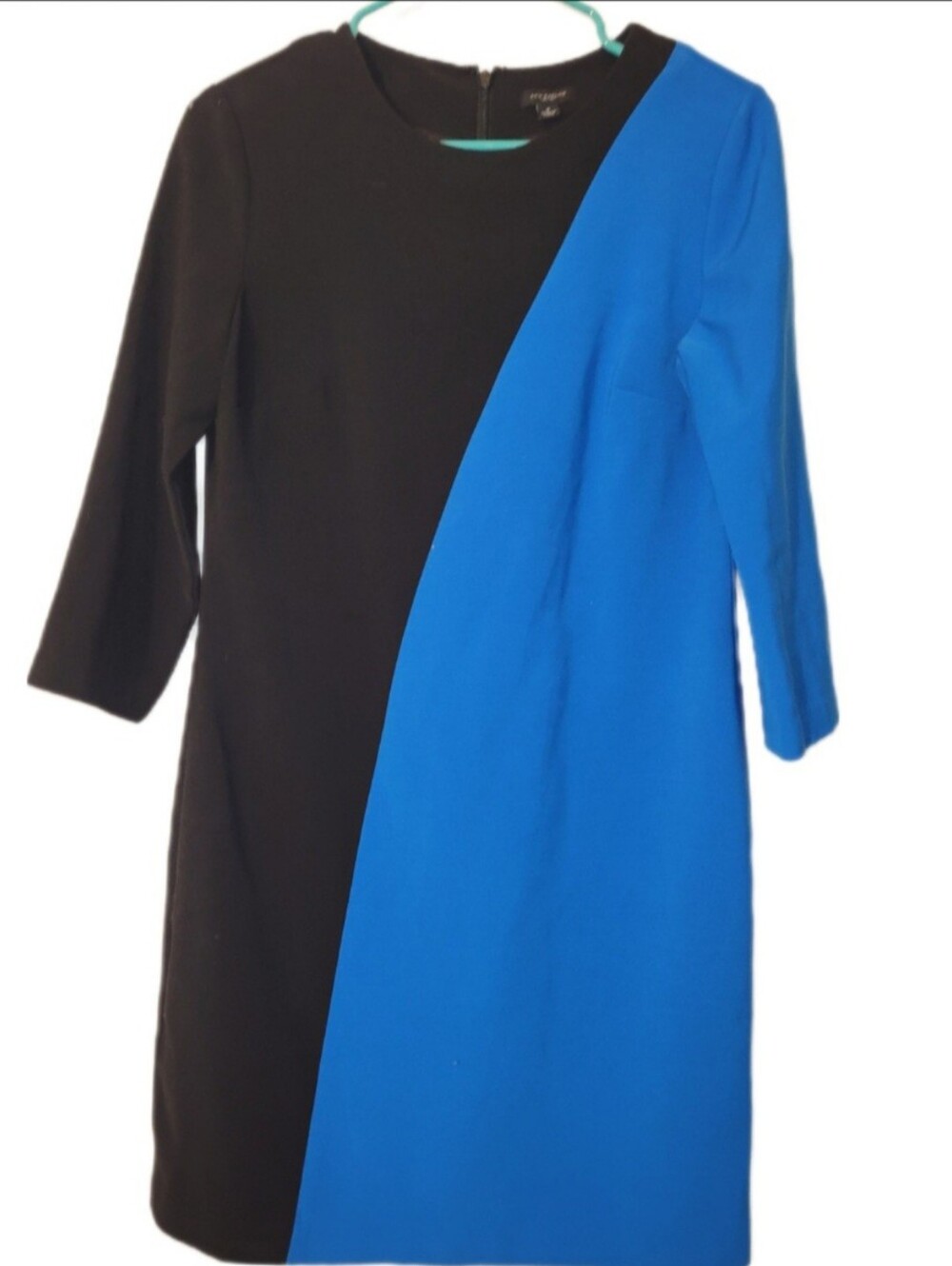 Ann Taylor Midi Dress Sheath Black/Blue 3/4 Sleeve Back Zip Sz 4 Desk To Dinner